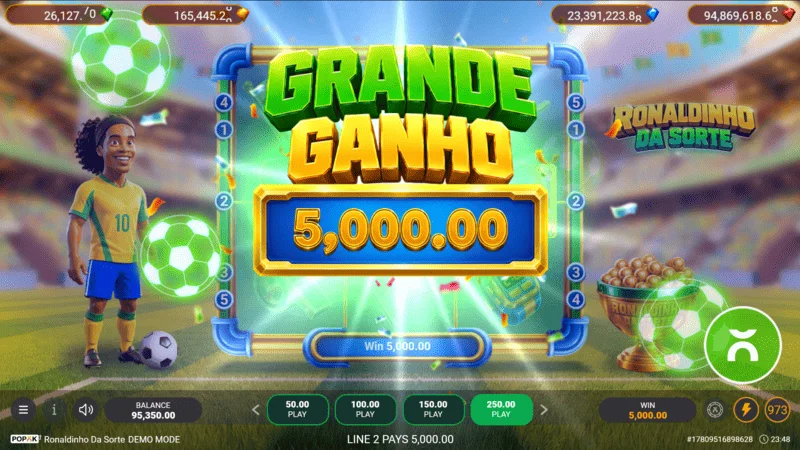 Ronaldinho da Sorte - big win on screen