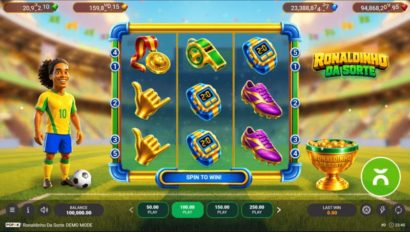 Ronaldinho da Sorte - main screen with the 3 by 3 reels