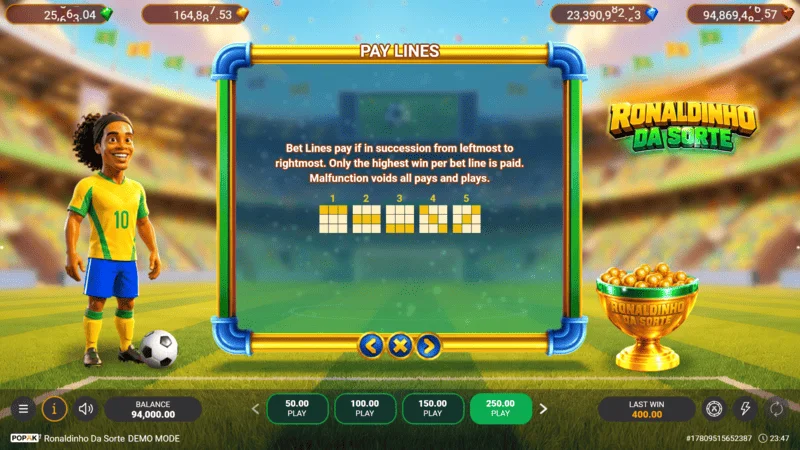 Ronaldinho da Sorte - winning lines layout